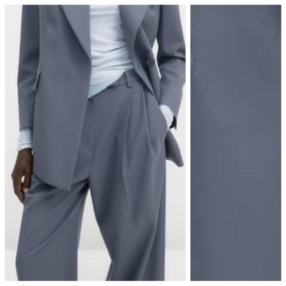 NWT. Massimo Dutti Studio Gray Viscose Blend Darted Wide-Leg Trousers. Size XS. - Picture 3 of 10